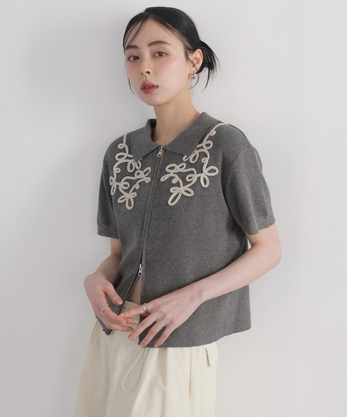 セール】コード刺繍半袖ポロニット（ニット/セーター）｜LIAN