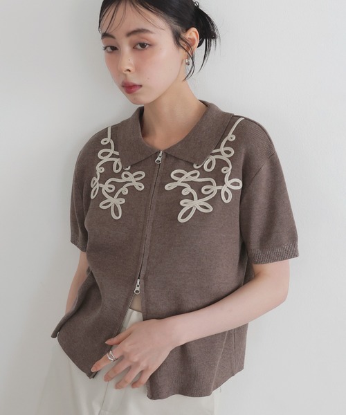 LIAN(リアン)の「コード刺繍半袖ポロニット(ニット/セーター・レディース・チャコールグレー/アイボリー/ブラック/モカ・FREE)」の20枚目の写真