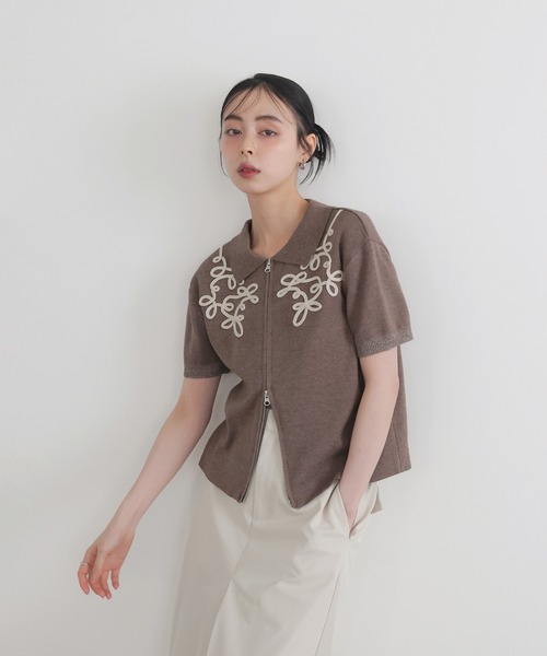 Darich R刺繍 SAXカラー 半袖ニット Darich R刺繍 SAXカラー 半袖ニット