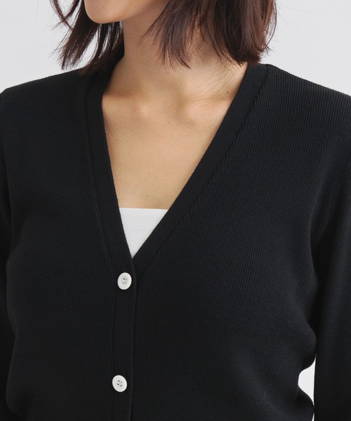 MANY BOTANブラッククロップドニットカーディガン クロップドリブホックカーディガン（カーディガン/ボレロ） | GALLEST
