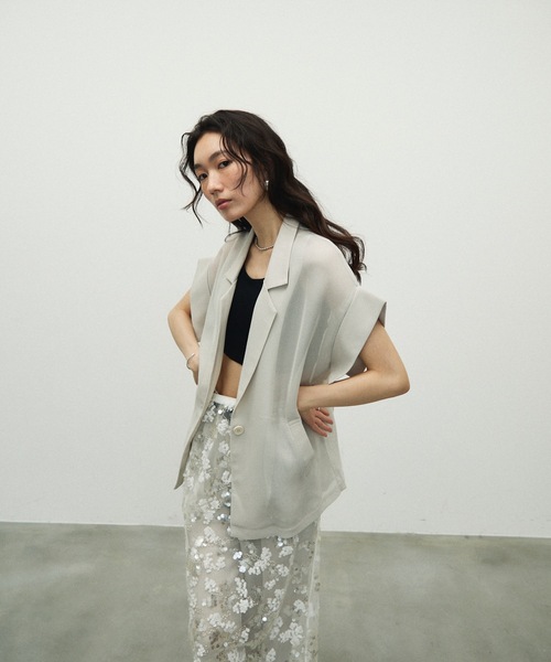 セール】Light mesh sheer French sleeve jacket / 軽やか