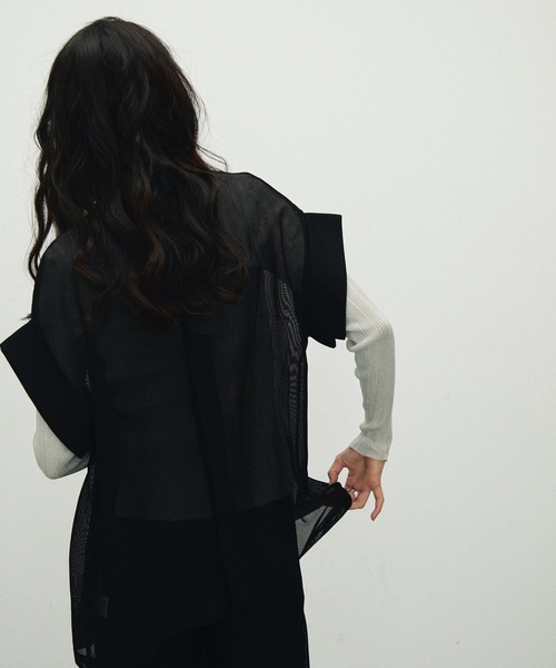 Lutim by u（ルチバイユー）の「Light mesh sheer  French sleeve jacket / 軽やかメッシュシアーフレンチスリーブジャケット（テーラードジャケット・レディース・ブラック/グレイッシュベージュ・FREE）」の4枚目の写真