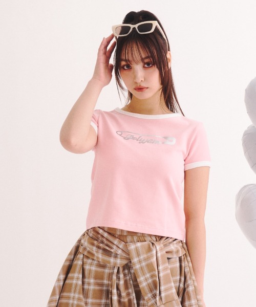 Poly Jam(ポリージャム)の「Ringer logo mini T-shirt / リンガーロゴミニTシャツ(Tシャツ/カットソー・レディース・ホワイト/ブラック/ピンク・FREE)」の1枚目の写真