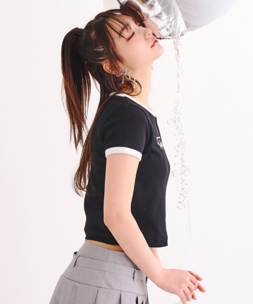 Poly Jam(ポリージャム)の「Ringer logo mini T-shirt / リンガーロゴミニTシャツ(Tシャツ/カットソー・レディース・ホワイト/ブラック/ピンク・FREE)」の14枚目の写真
