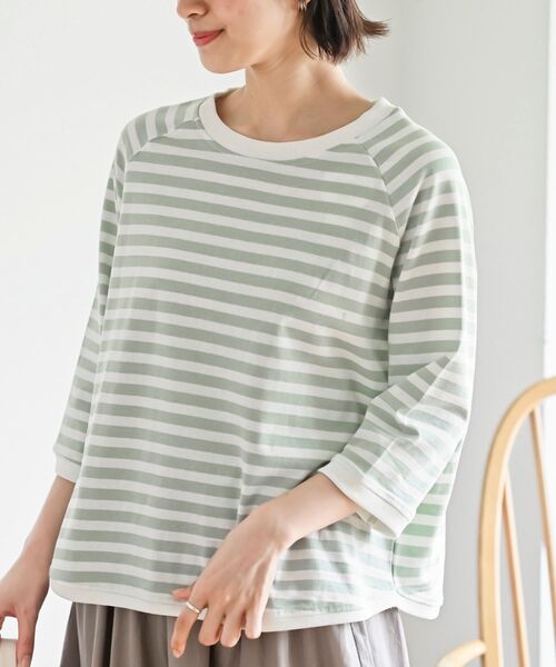 rps(アールピーエス)の「リブ切替7分袖ボーダーTシャツ(Tシャツ/カットソー・レディース・ミント/ブルー/ブラック/ピンク・フリー)」の1枚目の写真
