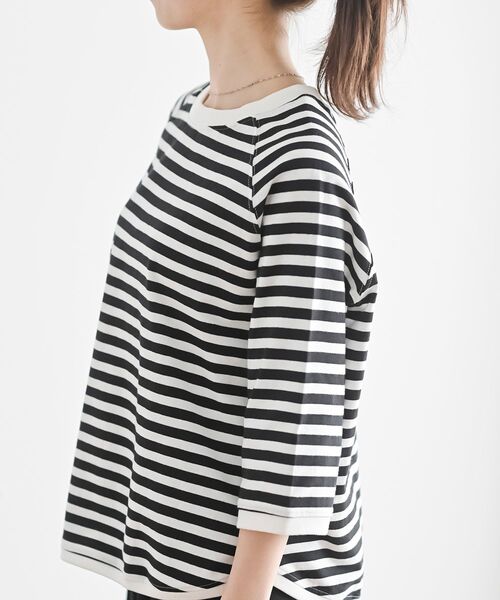 rps(アールピーエス)の「リブ切替7分袖ボーダーTシャツ(Tシャツ/カットソー・レディース・ミント/ブルー/ブラック/ピンク・フリー)」の6枚目の写真