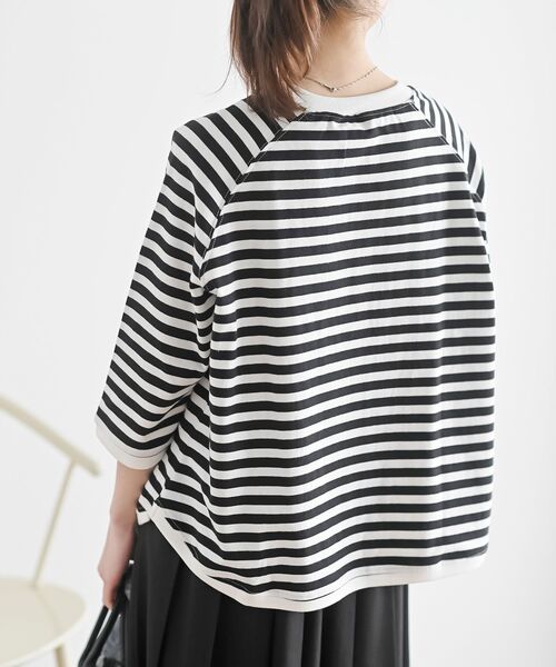 rps(アールピーエス)の「リブ切替7分袖ボーダーTシャツ(Tシャツ/カットソー・レディース・ミント/ブルー/ブラック/ピンク・フリー)」の8枚目の写真