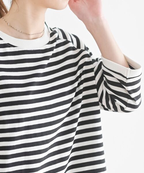 rps(アールピーエス)の「リブ切替7分袖ボーダーTシャツ(Tシャツ/カットソー・レディース・ミント/ブルー/ブラック/ピンク・フリー)」の12枚目の写真