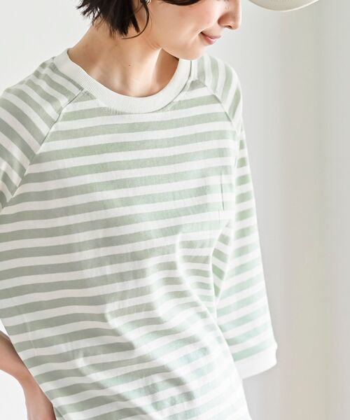 rps(アールピーエス)の「リブ切替7分袖ボーダーTシャツ(Tシャツ/カットソー・レディース・ミント/ブルー/ブラック/ピンク・フリー)」の17枚目の写真