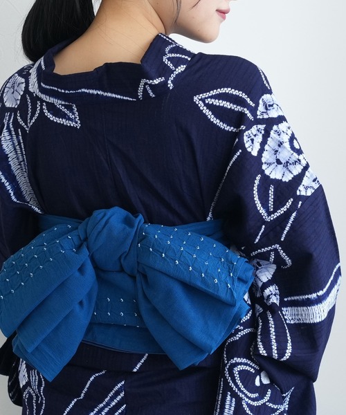 兵児帯 単品 utatane 綿麻 清江絞り バラ疋田（和装小物）｜utatane