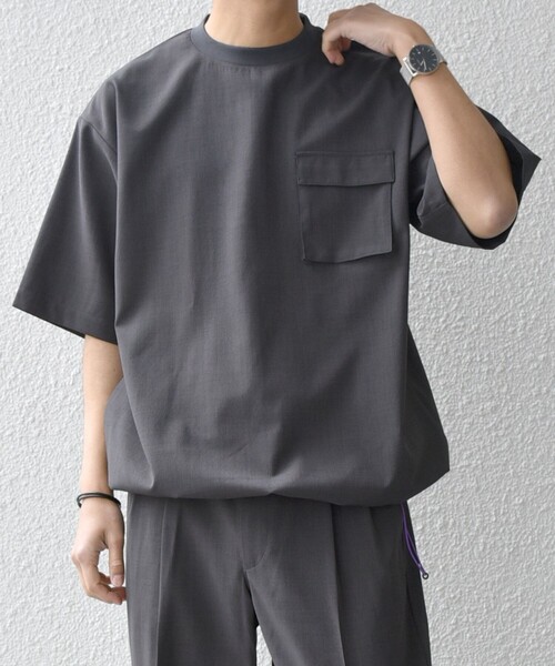 SHIPS any（シップス エニィ）の「SHIPS any:〈通気性/遮熱〉CALCULO サマートロピカル ポケット Tシャツ(セットアップ対応)◇（Tシャツ/カットソー・メンズ・ネイビー/ブラック/チャコールグレー・SMALL/MEDIUM/LARGE/X-LARGE）」の2枚目の写真