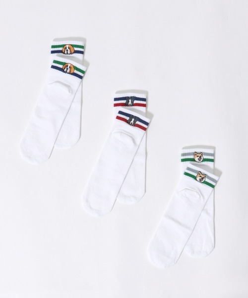 Animal Embroidery 3Pack Set Socks/猫＆犬 アニマル ワン