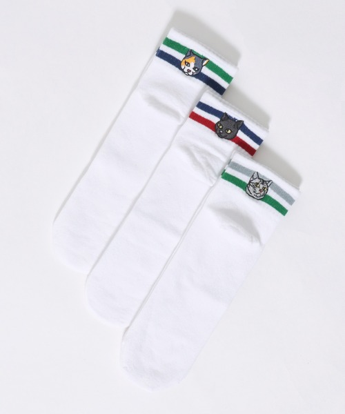 セール】Animal Embroidery 3Pack Set Socks/猫＆犬 アニマル ワン