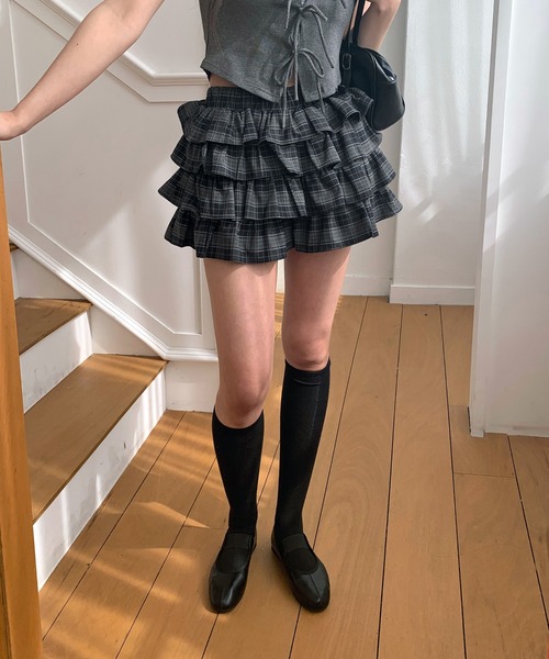 【BALENCIAGA】アシンメトリヘム ミニスカート チェックカンカンミニスカート/2025 SS COLLECTION(スカート