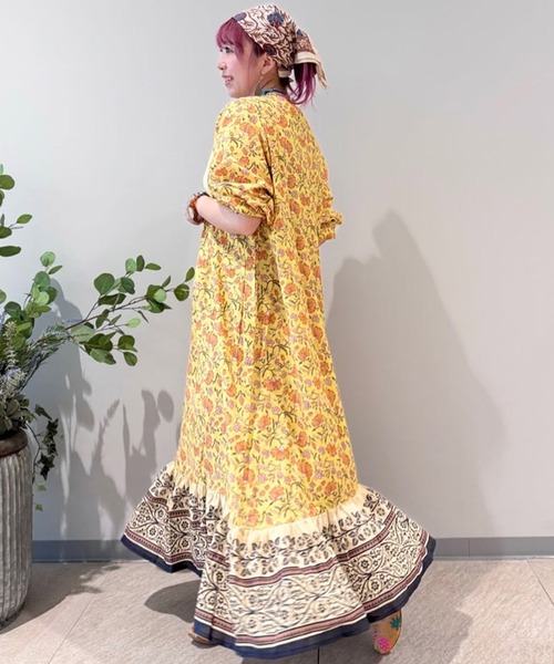 チャイハネ（チャイハネ）の「【チャイハネ】フレテミティアードワンピース（ワンピース・レディース・イエロー/グレー/ターコイズブルー/ネイビー・FREE）」の11枚目の写真