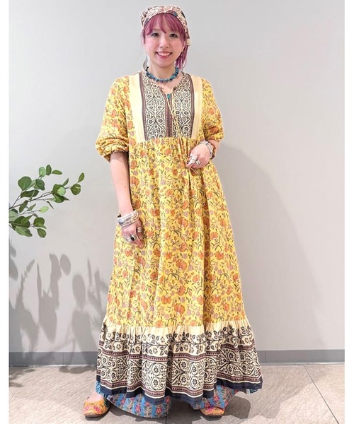 チャイハネ（チャイハネ）の「【チャイハネ】フレテミティアードワンピース（ワンピース・レディース・イエロー/グレー/ターコイズブルー/ネイビー・FREE）」の10枚目の写真