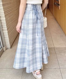 バックレースアップチェック柄マーメイドスカート