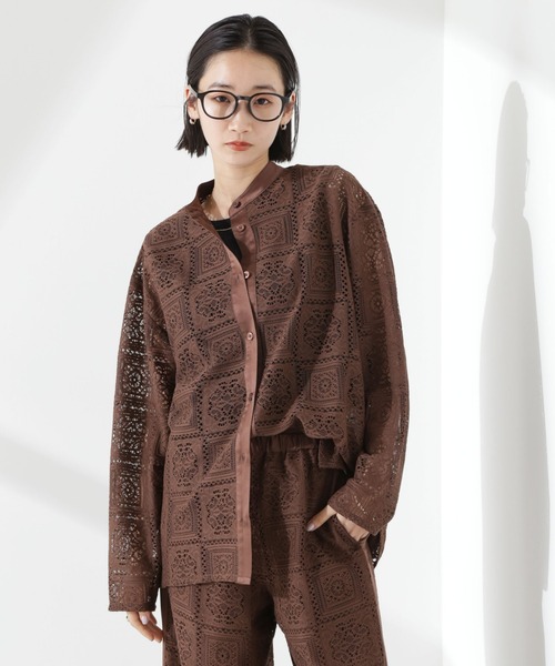 セール】バンドカラーレースシャツ(セットアップ可)（シャツ/ブラウス