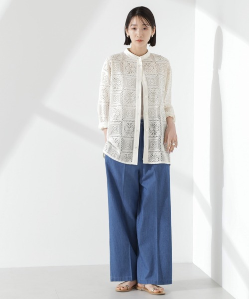 NANO universe（ナノユニバース）の「バンドカラーレースシャツ(セットアップ可)（シャツ/ブラウス・レディース・ブラック/アイボリー/ブラウン・FREE）」の16枚目の写真