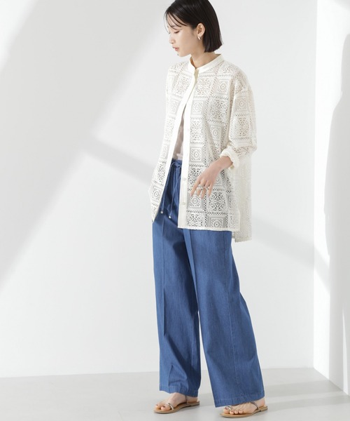 NANO universe（ナノユニバース）の「バンドカラーレースシャツ(セットアップ可)（シャツ/ブラウス・レディース・ブラック/アイボリー/ブラウン・FREE）」の18枚目の写真