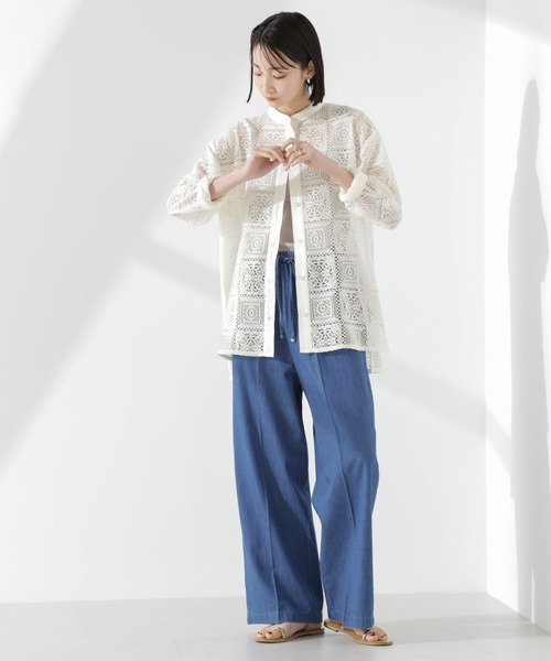 NANO universe（ナノユニバース）の「バンドカラーレースシャツ(セットアップ可)（シャツ/ブラウス・レディース・ブラック/アイボリー/ブラウン・FREE）」の19枚目の写真