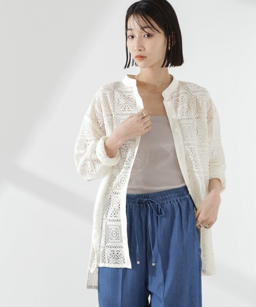 NANO universe（ナノユニバース）の「バンドカラーレースシャツ(セットアップ可)（シャツ/ブラウス・レディース・ブラック/アイボリー/ブラウン・FREE）」の14枚目の写真