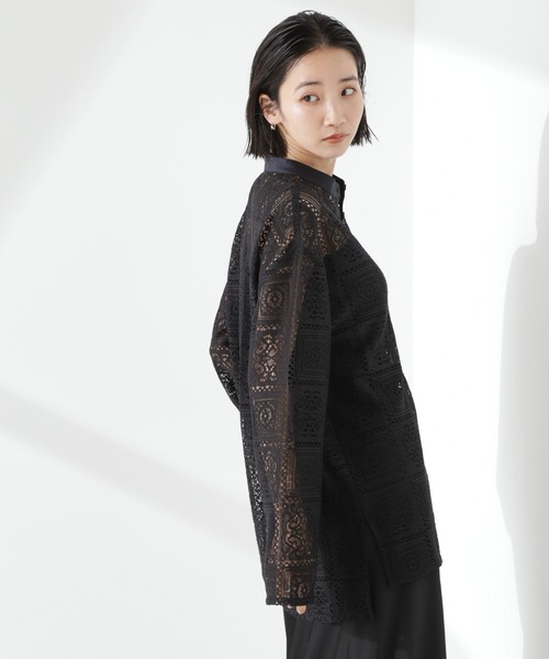 NANO universe（ナノユニバース）の「バンドカラーレースシャツ(セットアップ可)（シャツ/ブラウス・レディース・ブラック/アイボリー/ブラウン・FREE）」の21枚目の写真