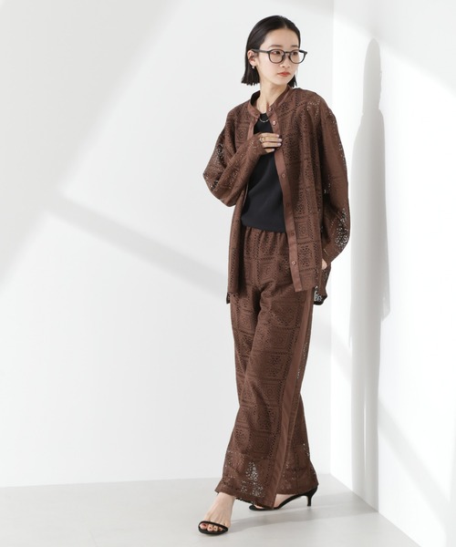 NANO universe（ナノユニバース）の「バンドカラーレースシャツ(セットアップ可)（シャツ/ブラウス・レディース・ブラック/アイボリー/ブラウン・FREE）」の9枚目の写真