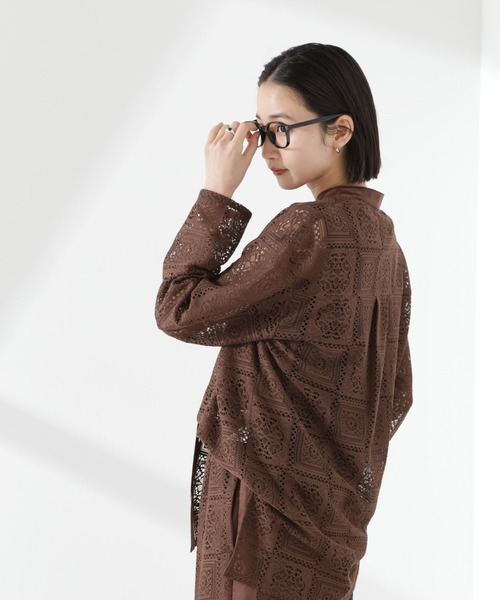 NANO universe（ナノユニバース）の「バンドカラーレースシャツ(セットアップ可)（シャツ/ブラウス・レディース・ブラック/アイボリー/ブラウン・FREE）」の7枚目の写真