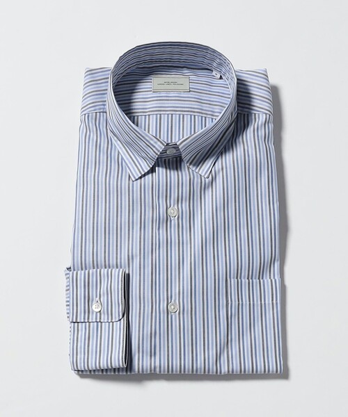 green label relaxing（グリーンレーベルリラクシング）の「エブリット コットンパナマ ストライプ スナップ ボタンダウン シャツ -イージーアイロン-（シャツ/ブラウス・メンズ・コバルトブルー/ブラウン系・L/XL/S/M）」の2枚目の写真