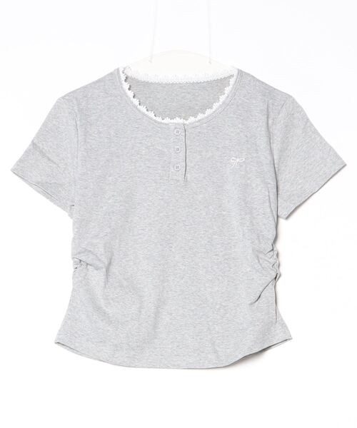 gossip!ロサンゼルス(ゴシップロサンゼルス)の「Y2Kガーリー レース切り替え&刺繍リボン付きTシャツ(Tシャツ/カットソー・レディース・グレー・FREE)」の17枚目の写真