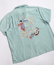 HOUSTON 和柄刺繍 半袖 スーベニアシャツ (ドラゴン・ベトナム猫・JAPAN) レディース