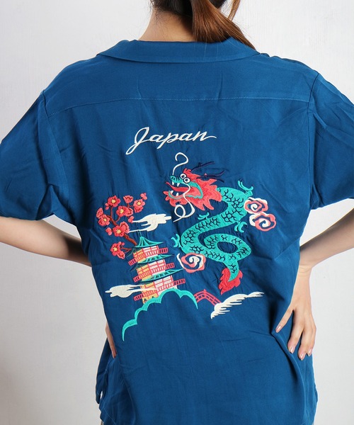 セール】HOUSTON 和柄刺繍 半袖 スーベニアシャツ 龍 (ドラゴン