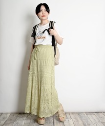 透かし編みニットロングスカート