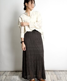 透かし編みニットロングスカート