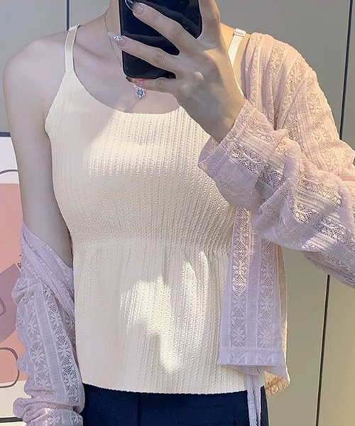 Lace Ladies(レースレディース)の「ソリッドカラー バッククロス ストライプ カップ付き キャミソール(キャミソール・レディース・ホワイト/アイボリー/ブラック・XL/L/M)」の6枚目の写真