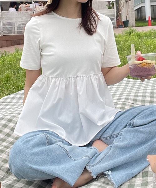 junoah(ジュノア)の「薄手バックオープンコットンペプラムドッキングカットソー(Tシャツ/カットソー・レディース・ブラック系その他/ブラック系その他2/ホワイト・SMALL/MEDIUM/LARGE)」の10枚目の写真