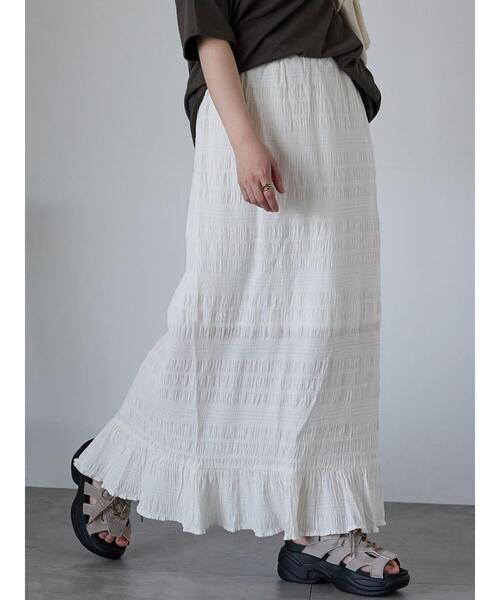 ehka sopo（エヘカソポ）の「◎シャーリングナロースカート（スカート・レディース・オフホワイト/ブルー/ブラック・F）」の2枚目の写真