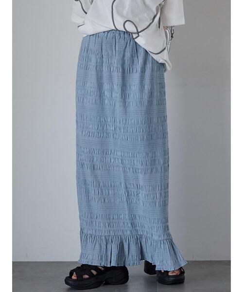 ehka sopo（エヘカソポ）の「◎シャーリングナロースカート（スカート・レディース・オフホワイト/ブルー/ブラック・F）」の3枚目の写真