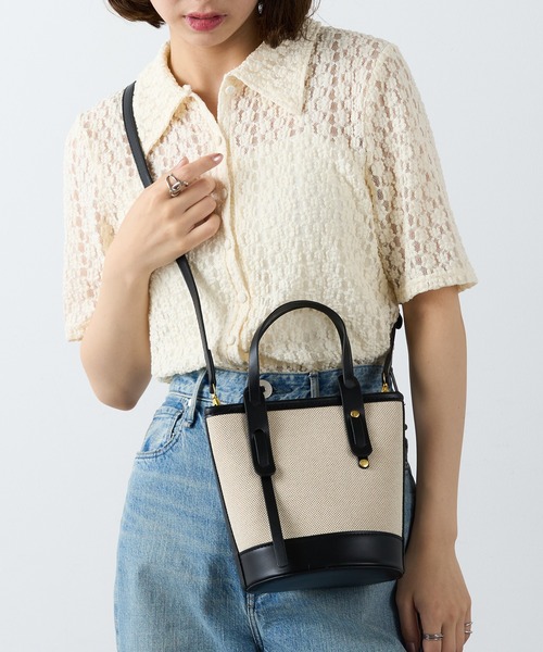 MAISON BREEZE（メゾンブリーズ）の「【MAISON BREEZE】キャンバス×PUレザー バイカラーミニショルダーバッグ KNF-TP ※（ショルダーバッグ・レディース・ブラック/キャメル/ダークブラウン・FREE）」の6枚目の写真