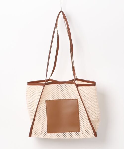 STYLEBLOCK（スタイルブロック）の「メッシュ×PUレザートートバッグ（トートバッグ・レディース・カーキ/ピンク/ブラウン/ホワイト・FREE）」の2枚目の写真