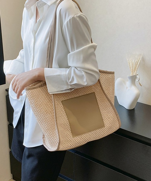 STYLEBLOCK（スタイルブロック）の「メッシュ×PUレザートートバッグ（トートバッグ・レディース・カーキ/ピンク/ブラウン/ホワイト・FREE）」の3枚目の写真