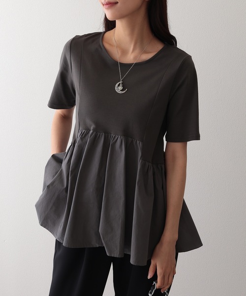 Lace Ladies（レースレディース）の「コットン クルーネック 半袖 ペプラム トップス（Tシャツ/カットソー・レディース・ブラック/グリーン/ホワイト/チャコールグレー・FREE/S）」の21枚目の写真