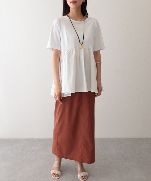 Lace Ladies（レースレディース）の「コットン クルーネック 半袖 ペプラム トップス（Tシャツ/カットソー・レディース・ブラック/グリーン/ホワイト/チャコールグレー・FREE/S）」の6枚目の写真