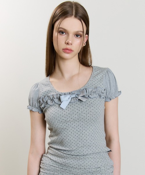 ★LUVISTRUE★SM RIBBON PUFF PATTERN TEE(WHITE)★正規品/人気 セール】SM RIBBON PUFF PATTERN TEE（Tシャツ/カットソー