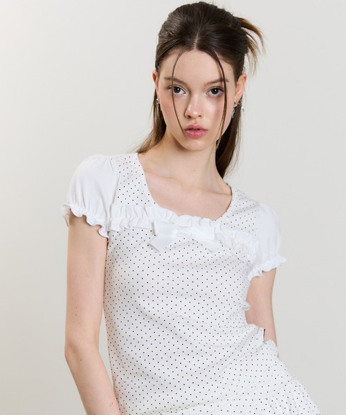 ★LUVISTRUE★SM RIBBON PUFF PATTERN TEE(WHITE)★正規品/人気 セール】SM RIBBON PUFF PATTERN TEE（Tシャツ/カットソー