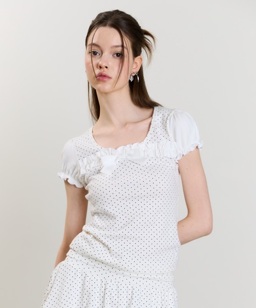 LUVISTRUE(ラヴイズトゥルー)の「SM RIBBON PUFF PATTERN TEE(Tシャツ/カットソー・レディース・ホワイト/グレー・FREE)」の6枚目の写真