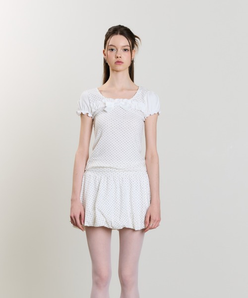 ★LUVISTRUE★SM RIBBON PUFF PATTERN TEE(WHITE)★正規品/人気 セール】SM RIBBON PUFF PATTERN TEE（Tシャツ/カットソー