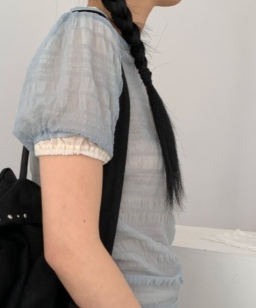 Per sist ence(パーシエンス)の「シアーシャーリング半袖トップス(Tシャツ/カットソー・レディース・ブラック/ホワイト/ブルー/ベージュ・ONE SIZE)」の20枚目の写真