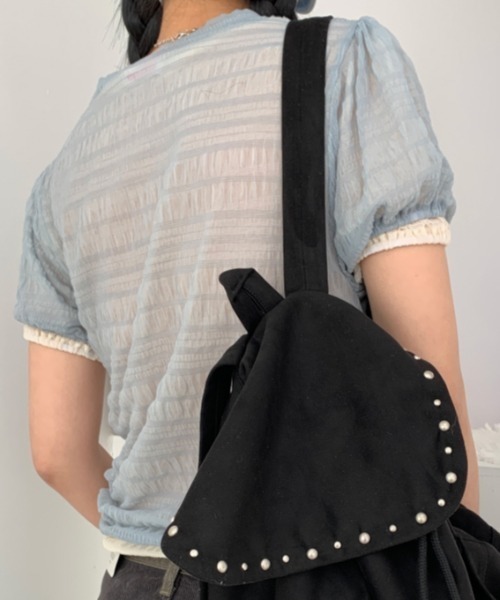 Per sist ence(パーシエンス)の「シアーシャーリング半袖トップス(Tシャツ/カットソー・レディース・ブラック/ホワイト/ブルー/ベージュ・ONE SIZE)」の22枚目の写真